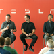 L-R: Tesla Chief Executive Elon Musk, Tesla Chief Technical Officer JB Straubel and Yoshi Yamada senior advisor from Panasonic participate in a news conference at the Tesla Gigafactory near Sparks, Nevada, U.S. on July 26, 2016. REUTERS/James Glover II - RTSJT70